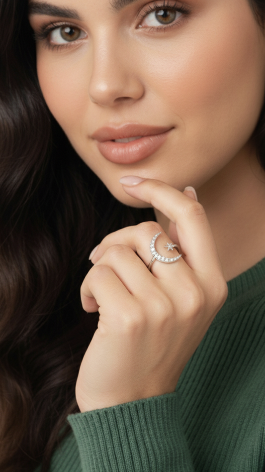 Anillo Luna y Estrella – Intuición & Guía