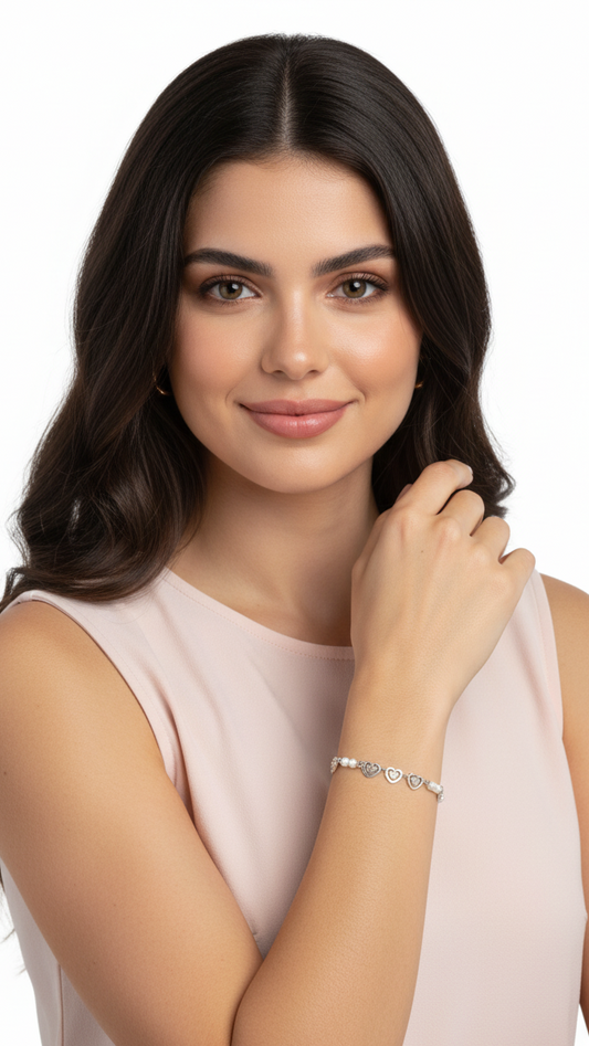 Pulsera de corazones con perlas blancas – Amor, pureza y conexión interior