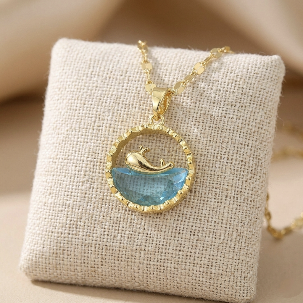 Collar Espiritual de Ballena con Piedra Azul – Acero Inoxidable Ajustable 40-45 cm